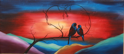 Sunset Art Love bird Red Painting extra large abstract art Modern Wall oversize canvas