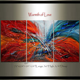 Holiday Gift  Christmas Decor Set of Three Abstract art Large Painting Wall Art- Fall in Love