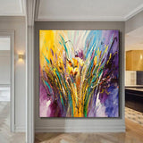 Yellow Flower Abstract Painting Original Contemporary Purple Fine Art on Canvas Federations by Maitreyii- MADE-TO-ORDER - LargeModernArt