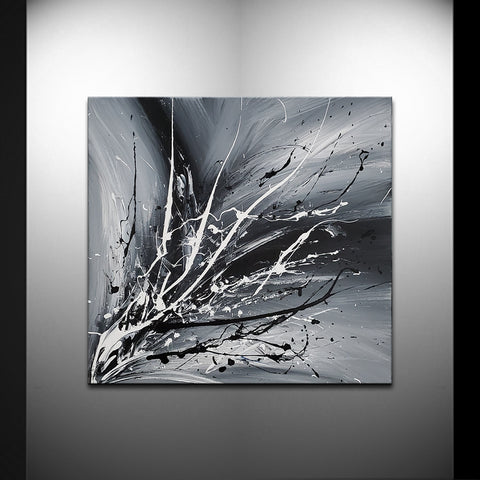Large Contemporary Art Acrylic Painting,Minimalist Drip Painting On Canvas,  Black, White, Grey - Original Modern Art