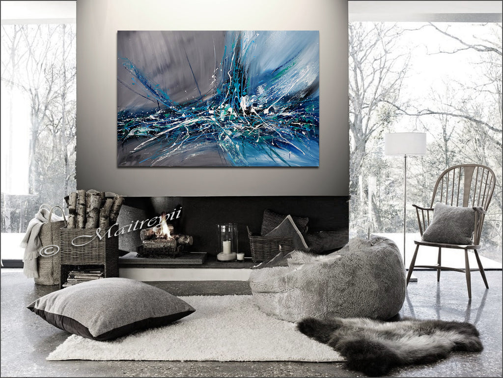 Oversized Grey Art Abstract Painting Blue And Gray Canvas Art Modern  Painting Large Abstract Artwork Wall Art Living Room Decor