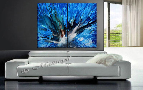 Blue Ocean Paintings Abstract art - Birth of Ocean - LargeModernArt