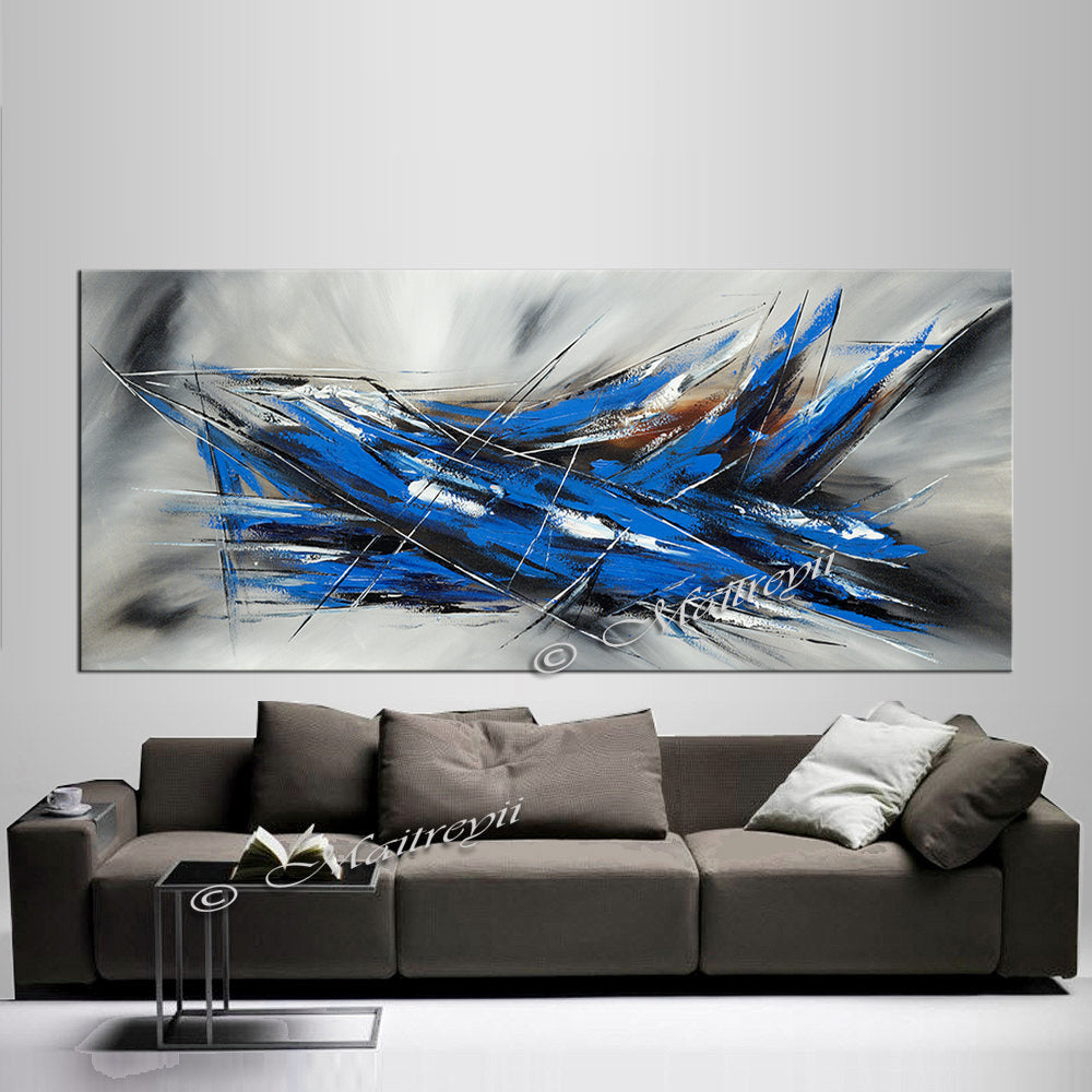 Blue modern abstract wall art oil painting, abstract canvas art