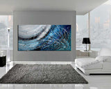 Jackson Pollock Style Oil Painting For Luxury homes - Blue Ocean