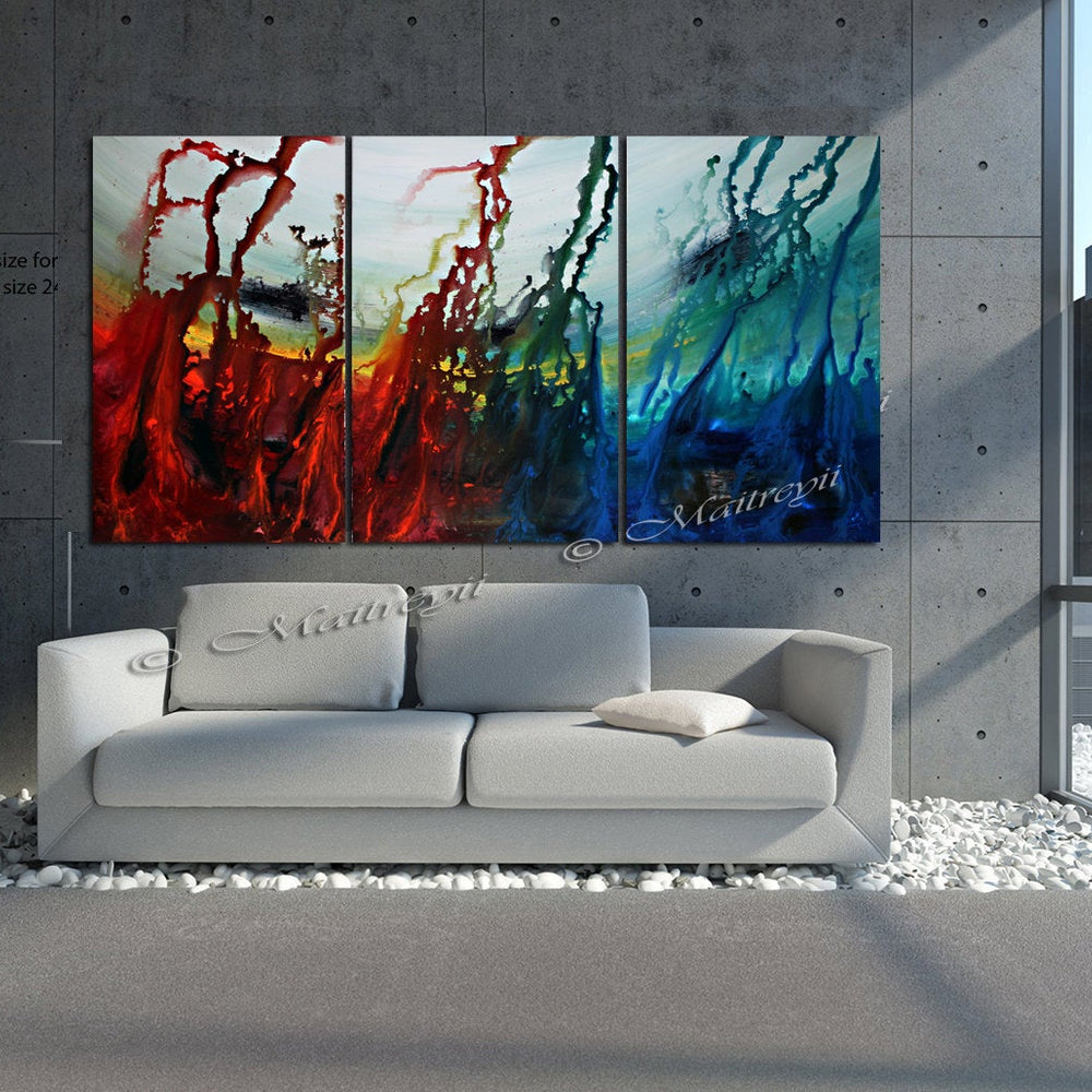 Red Ocean Paintings Abstract art Ocean Decor Large Painting Wall Art- Ocean effect