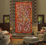 Red Painting Jackson Pollock Style Large art Vintage Style - Modern Wall Art - Red Vintage - LargeModernArt