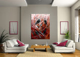 Red Abstract Modern Art Oil Painting on Canvas Modern Wall Art Amazing Abstract Gold Flow Painting - LargeModernArt