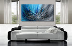 Abstract Art Blue Wall Art Large Painting on Canvas Modern Home Decor  - Winter Blossom - LargeModernArt
