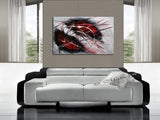 Red Wall Art Oil Painting On Canvas, Extremely Modern Style Interior Decor - LargeModernArt